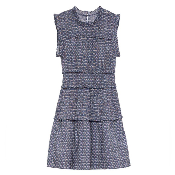 NWT Doen Tracie Cotton Smocked Ruffle Sleeve A Line Mini Dress Dahlia Ikat Blue - Picture 12 of 13